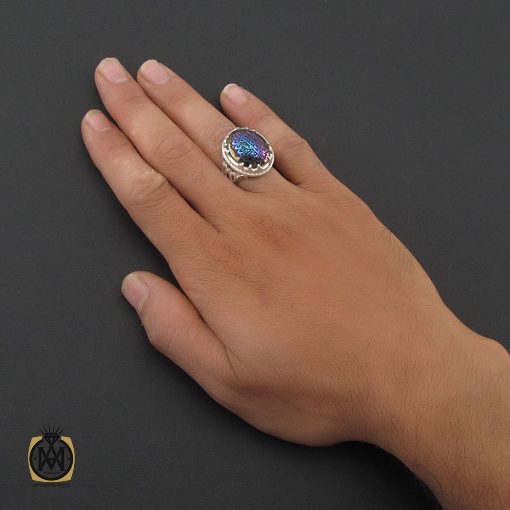 انگشتر حدید سینی با حکاکی ولایه علی بن ابی طالب مردانه - کد 8370 - تصویر 5