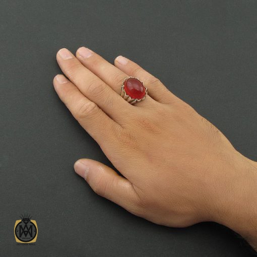 انگشتر عقیق قرمز خوش رنگ مردانه رکاب دست ساز - کد 8564 - تصویر 5