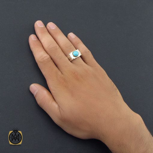 5 انگشتر فیروزه نیشابور مردانه رکاب هنر دست استاد شرفیان - کد 8577 - تصویر 5