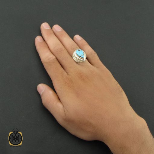 انگشتر فیروزه نیشابور اشکی مردانه رکاب هنر دست استاد شرفیان - کد 8580 - تصویر 5