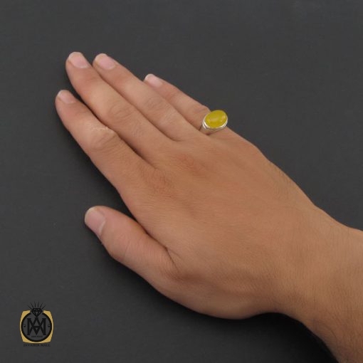 5 انگشتر عقیق زرد با حکاکی شرف الشمس مردانه - کد 8375 - تصویر 5