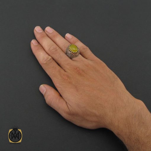 انگشتر عقیق زرد با حکاکی شرف الشمس مردانه - کد 8377 - تصویر 4