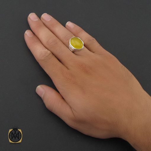 5 انگشتر عقیق زرد با حکاکی شرف الشمس مردانه - کد 8379 - تصویر 5