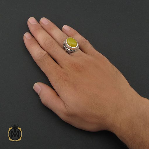 انگشتر عقیق زرد با حکاکی شرف الشمس مردانه - کد 8381 - تصویر 5
