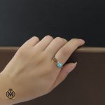 5 انگشتر فیروزه نیشابور و عقیق یمن زنانه طرح نوگل - کد 2090 - تصویر 5