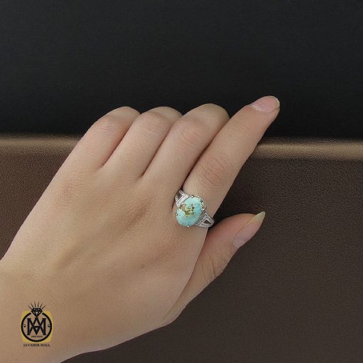 5 انگشتر فیروزه نیشابور زنانه اصل طرح آوا - کد 2075 - تصویر 5