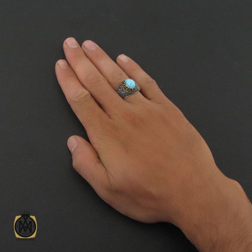 5 انگشتر فیروزه نیشابوری مردانه - کد 8389 - تصویر 5