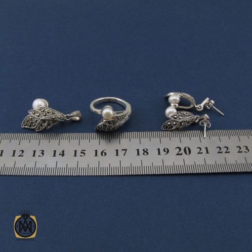 سرویس نقره با نگین مروارید زنانه طرح سمن - کد 7101 - تصویر 7