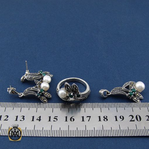 سرویس مروارید پرورشی اصل، جید و مارکازیت طرح کمند زنانه - کد 7062 - تصویر 7