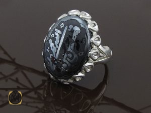 انگشتر حدید سینی با حکاکی الله و پنج تن مردانه - کد 8357 - تصویر 6
