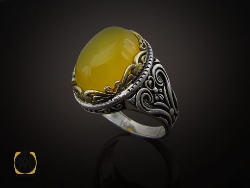 انگشتر عقیق زرد با حکاکی شرف الشمس مردانه - کد 8360 - تصویر 6