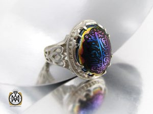 انگشتر حدید سینی با حکاکی ولایه علی بن ابی طالب مردانه - کد 8370 - تصویر 6