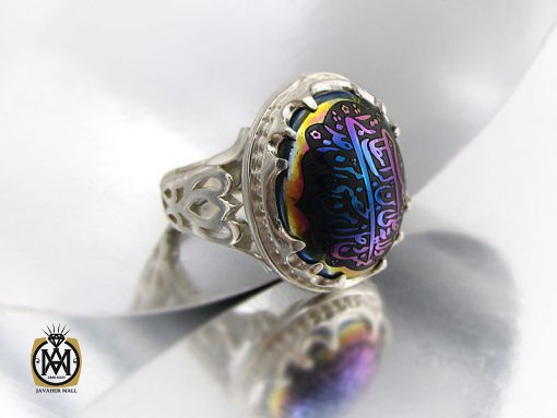 انگشتر حدید سینی با حکاکی ولایه علی بن ابی طالب مردانه - کد 8370 - تصویر 6