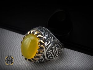 8377 انگشتر عقیق زرد با حکاکی شرف الشمس مردانه - کد 8377 - تصویر 6