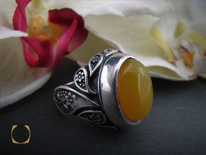 8381 انگشتر عقیق زرد با حکاکی شرف الشمس مردانه - کد 8381 - تصویر 6