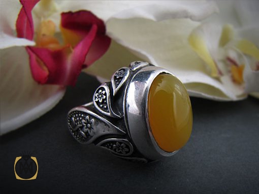 انگشتر عقیق زرد با حکاکی شرف الشمس مردانه - کد 8381 - تصویر 6