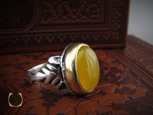 انگشتر عقیق زرد با حکاکی شرف الشمس مردانه - کد 8384 - تصویر 6