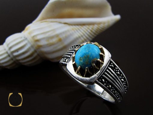 انگشتر فیروزه نیشابوری مردانه - کد 8392 - تصویر 6