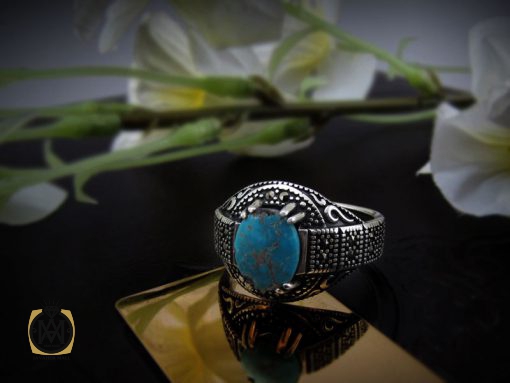 انگشتر فیروزه نیشابوری مردانه - کد 8396 - تصویر 6