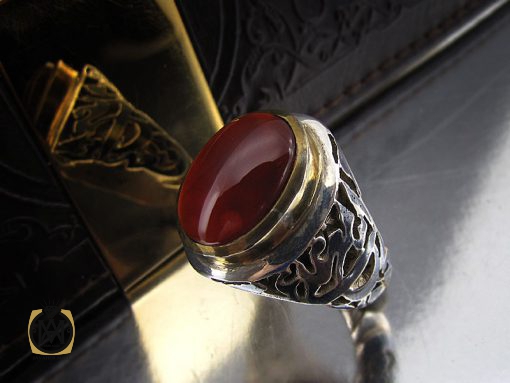 انگشتر عقیق یمن با رکاب علی مع الحق و حق مع علی مردانه - کد 8427 - تصویر 6