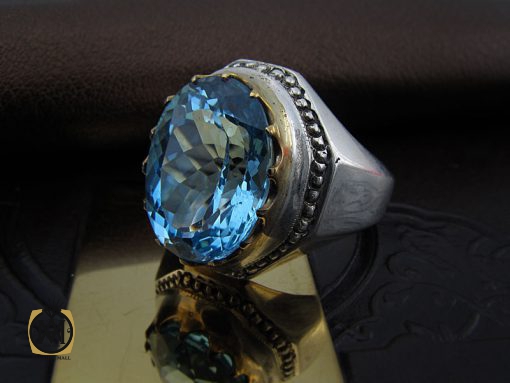 انگشتر توپاز آبی مردانه دست ساز - کد 8465 - تصویر 6