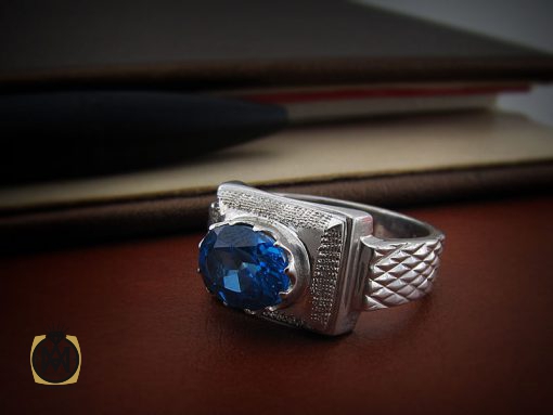 انگشتر توپاز آبی اصل مردانه دست ساز - کد 8466 - تصویر 6