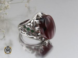 8483 انگشتر عقیق یمن ارزشمند و زمرد مردانه - کد 8483 - تصویر 6