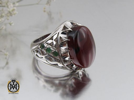 انگشتر عقیق یمن ارزشمند و زمرد مردانه - کد 8483 - تصویر 6