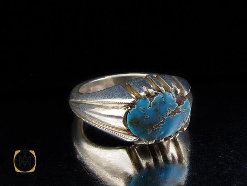 انگشتر فیروزه نیشابوری مردانه دست ساز - کد 8490 - تصویر 6