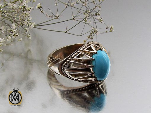 انگشتر فیروزه نیشابوری با کیفیت مردانه دست ساز - کد 8492 - تصویر 6