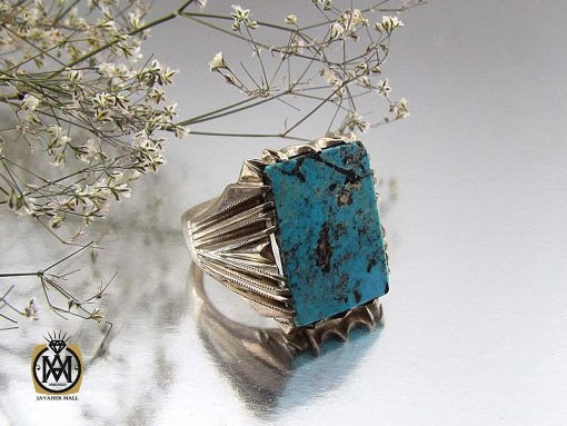 انگشتر فیروزه نیشابوری درشت و مرغوب مردانه دست ساز - کد 8493 - تصویر 6