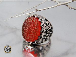 00 انگشتر عقیق قرمز مردانه با حکاکی ومن یتق الله - کد 8649 - تصویر 6