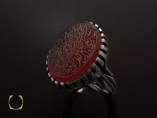 انگشتر عقیق قرمز مردانه با حکاکی ومن یتق الله - کد 8651 - تصویر 6