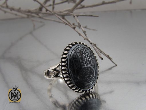 انگشتر حیدید سینی مردانه با حکاکی کف العباس - کد 8654 - تصویر 6