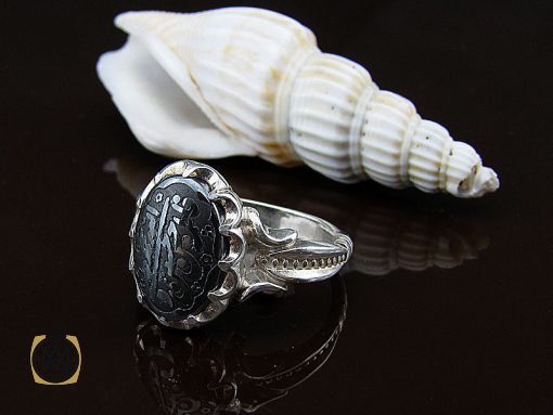 00 انگشتر حدید سینی مردانه با حکاکی الله و پنج تن - کد 8657 - تصویر 6