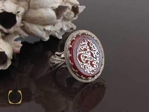 انگشتر عقیق یمن مردانه با حکاکی علی وجه الله استاد حیدر - کد 8594 - تصویر 7