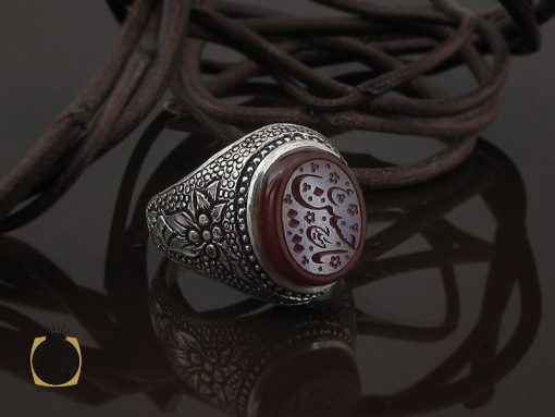 انگشتر عقیق یمن مردانه با حکاکی یا حسین (ع) استاد حیدر - کد 8596 - تصویر 7
