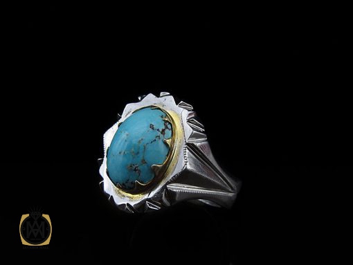 انگشتر فیروزه نیشابور مردانه خوش رنگ - کد 8681 - تصویر 6