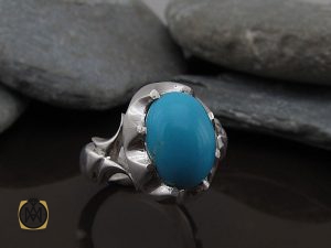 انگشتر فیروزه مصری مردانه خوش رنگ - کد 8702 - تصویر 6