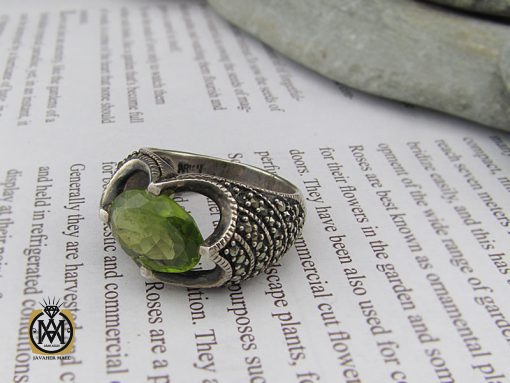 انگشتر زبرجد و مارکازیت مردانه اصل و معدنی - کد 8705 - تصویر 6