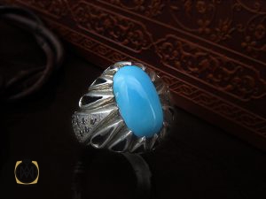 00 انگشتر فیروزه نیشابوری درشت و خوش طبع مردانه - کد 8717 - تصویر 6