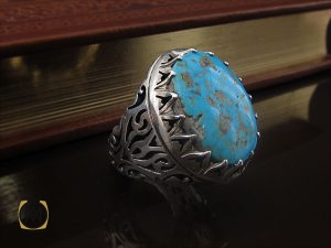 00 انگشتر فیروزه نیشابوری مردانه درشت و با کیفیت - کد 8719 - تصویر 6