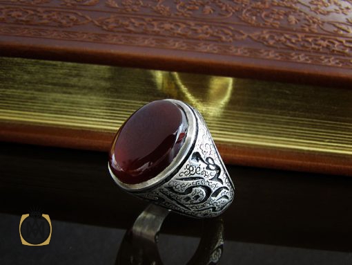 00 انگشتر عقیق یمن مردانه با رکاب قلم زنی هنر دست استاد هشتم - کد 8722 - تصویر 6