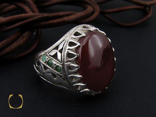 انگشتر عقیق یمن و زمرد مردانه دست ساز - کد 8725 - تصویر 6