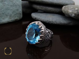 00 انگشتر توپاز آبی مردانه هنر دست استاد مغان - کد 8740 - تصویر 5
