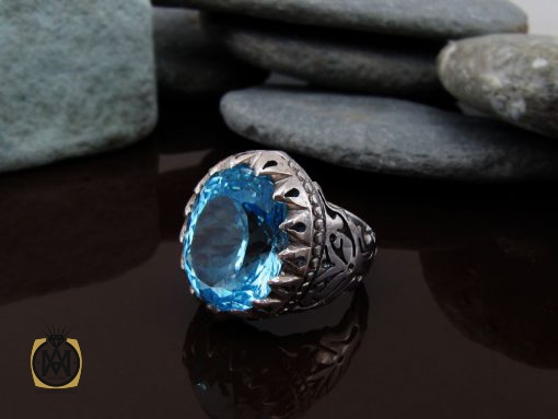 انگشتر توپاز آبی مردانه هنر دست استاد مغان - کد 8740 - تصویر 5