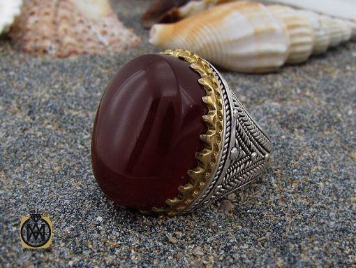 انگشتر عقیق یمن مردانه خوشرنگ درشت - کد 8753 - تصویر 6