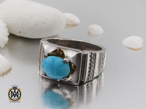 انگشتر فیروزه نیشابوری مردانه هنر دست استاد شرفیان - کد 8764 - تصویر 6