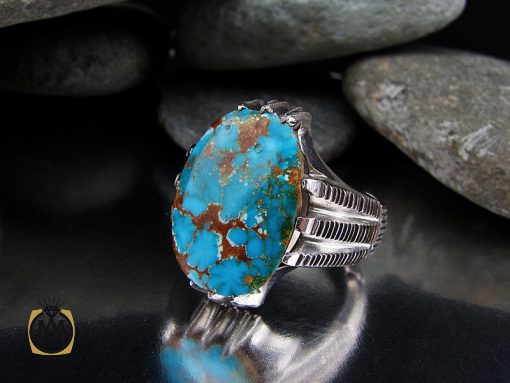 انگشتر فیروزه نیشابوری درشت مردانه هنر دست استاد شرفیان - کد 8768 - تصویر 2