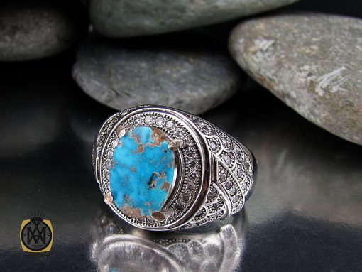 انگشتر فیروزه نیشابوری مردانه خوش رنگ و ارزشمند - کد 8769 - تصویر 6